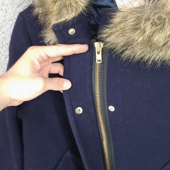 J Crew Jacket Womens 6 Blue Parka Full Zip 50% Wool Winter Heavy Hooded - Picture 10 of 14